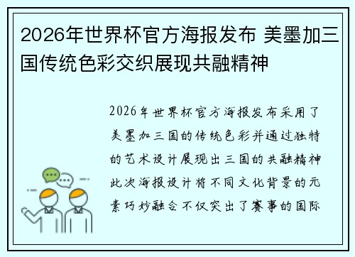 2026年世界杯官方海报发布 美墨加三国传统色彩交织展现共融精神